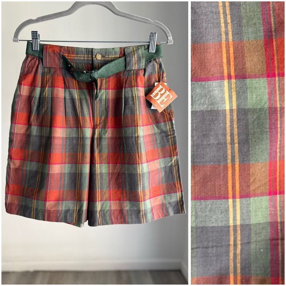 NWT Vintage B.E. Editions Plaid Cotton Shorts w/ Belt | Women’s Medium | Made in